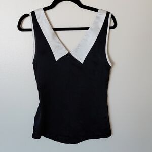 Black Sleeveless V-Collar Tank Top with White Trim